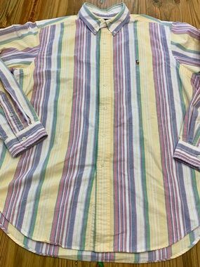 Polo Ralph Lauren Shirt Mens XL Pastel Striped Oxford Flesh Pony Spring Easter